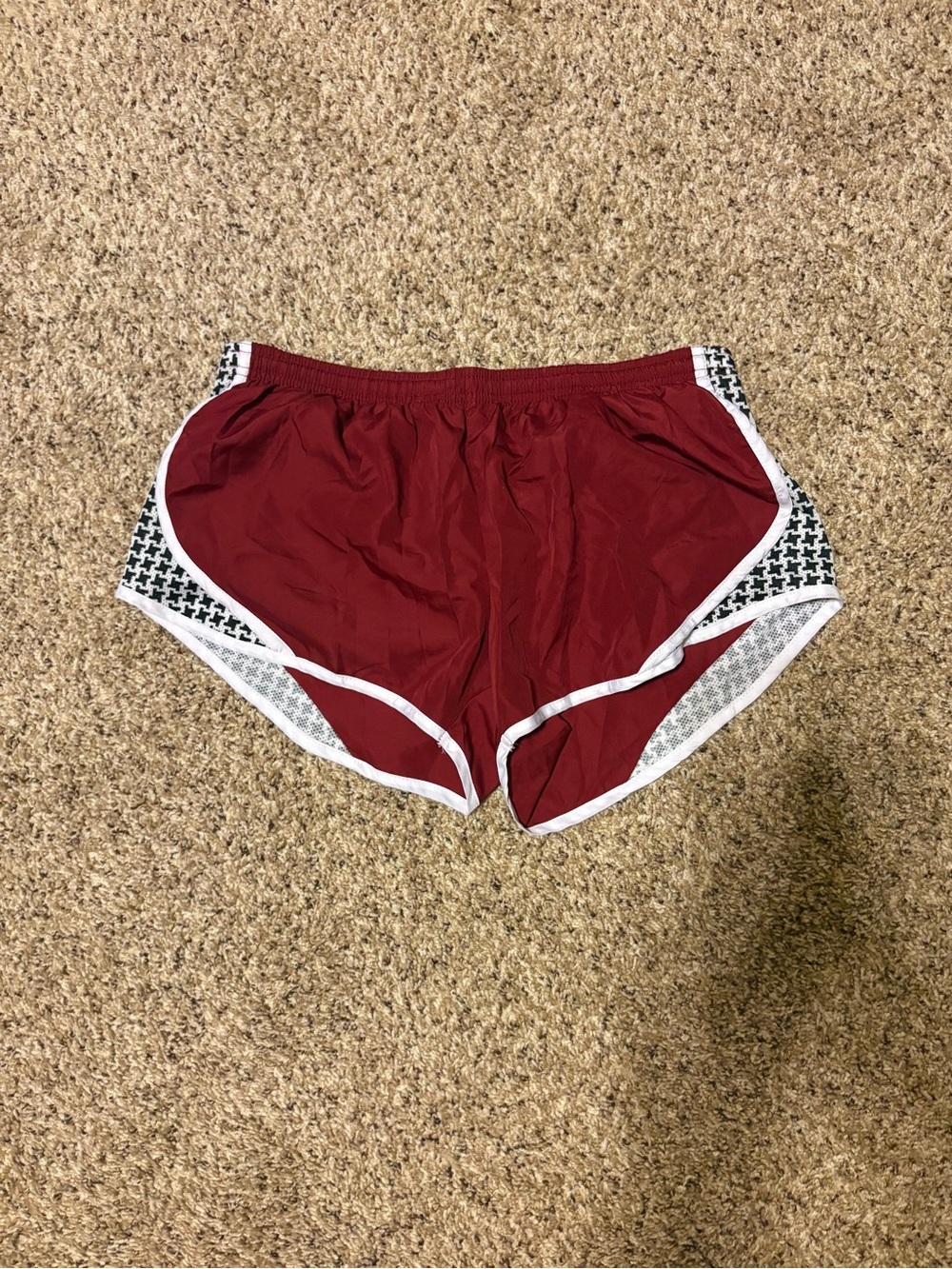 Soffe Women's Athletic Shorts in Maroon with Black & White Houndstooth Mesh Trim